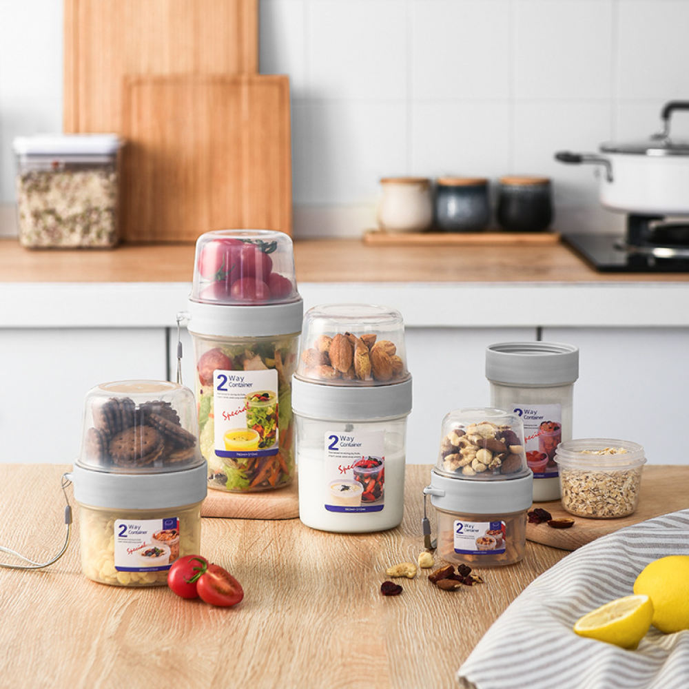 Baby Food Jars With Lids - 持ち運び可能な二重構造の密閉容器。ヨーグルト、サラダ、フルーツ、ベビーフード、サプリメントの保存に。オフィスやピクニックにも最適。