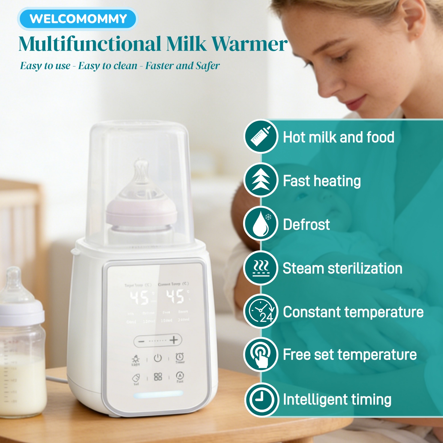 Baby Food Warmer - 8in1 哺乳瓶母乳ウォーマー滅菌器多機能母乳&食品ヒーター自動タイミング自由設定時間&温度乾燥防止