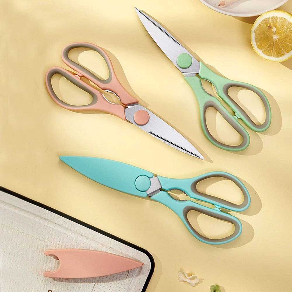 Baby Food Scissors - ステンレス鋼の家庭用キッチンはさみ,デュアルカラープラスチックハンドル,多目的,野菜と食品の切削工具