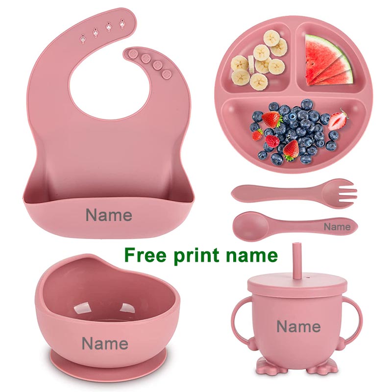 Baby Food Menu - 赤ちゃん用のパーソナライズされた名前のフィーディングセット,シリコン,プレート,ボウル,フォーク,子供用食器,6ピース/セット