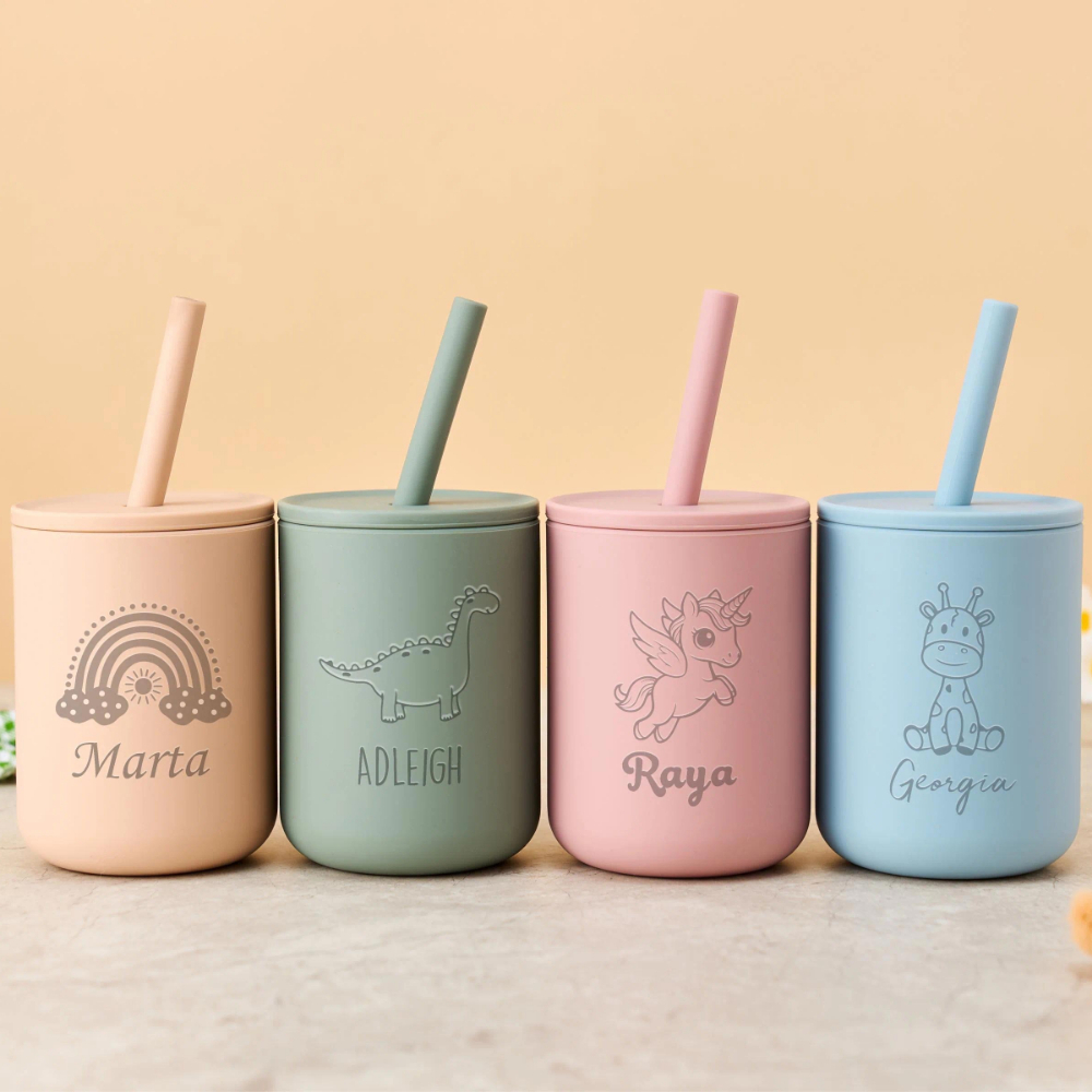 名前入りシリコン製子供用ストローカップ、かわいい動物のイラス - Baby Food Jars With Lids のレビューと価格
