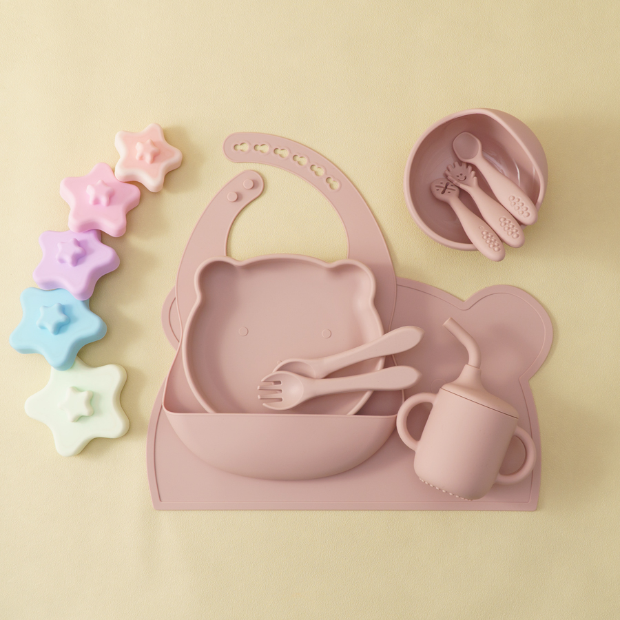 調節可能なシリコンベビー給餌セット,よだれかけ,漫画のクマ, - Baby Food Jars With Lids のレビューと価格