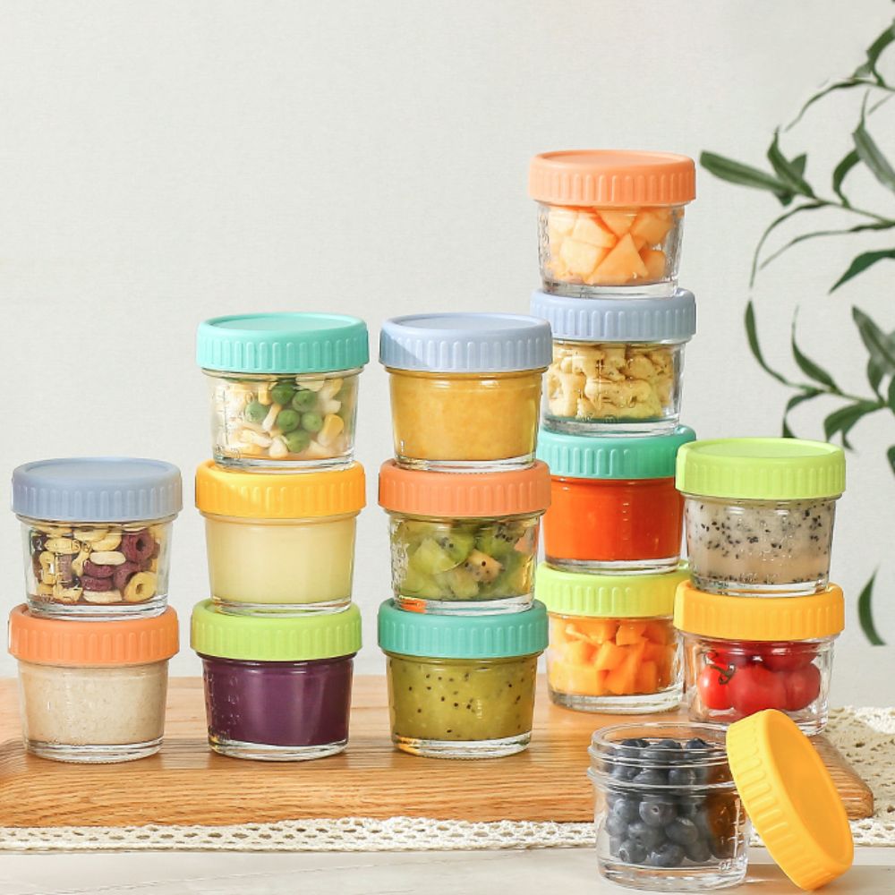 6個入りガラス製ベビーフードジャー 再利用可能 目盛り付き  - Baby Food Jars With Lids のレビューと価格